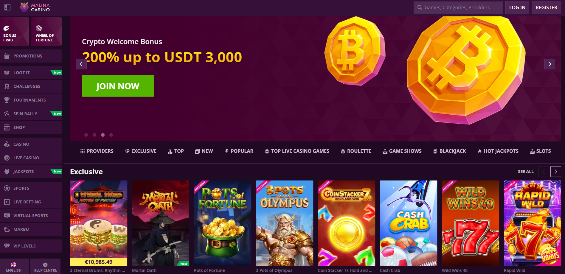 Casino website displaying a variety of games, including slots, poker, and table games, inviting user engagement